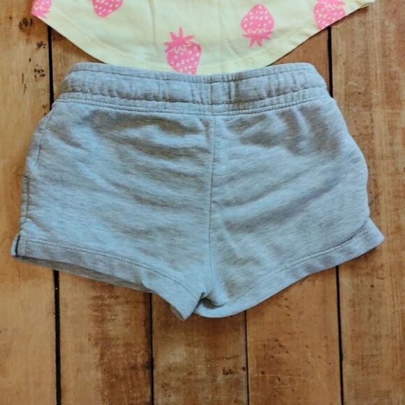 Cat & Jack Outfit 4T Shirt Shorts Strawberry  Neon Cotton Gray Yellow Summer - Picture 9 of 9